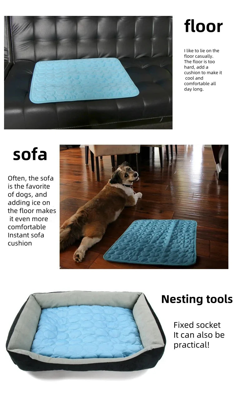 Summer Pet Ice Pad Cool Sleeping Mat Breathable Ice Silk Washable Pet Bed Durable Dog Cat Cushion Pet Supplies for Home Outdoor Pi-Mart