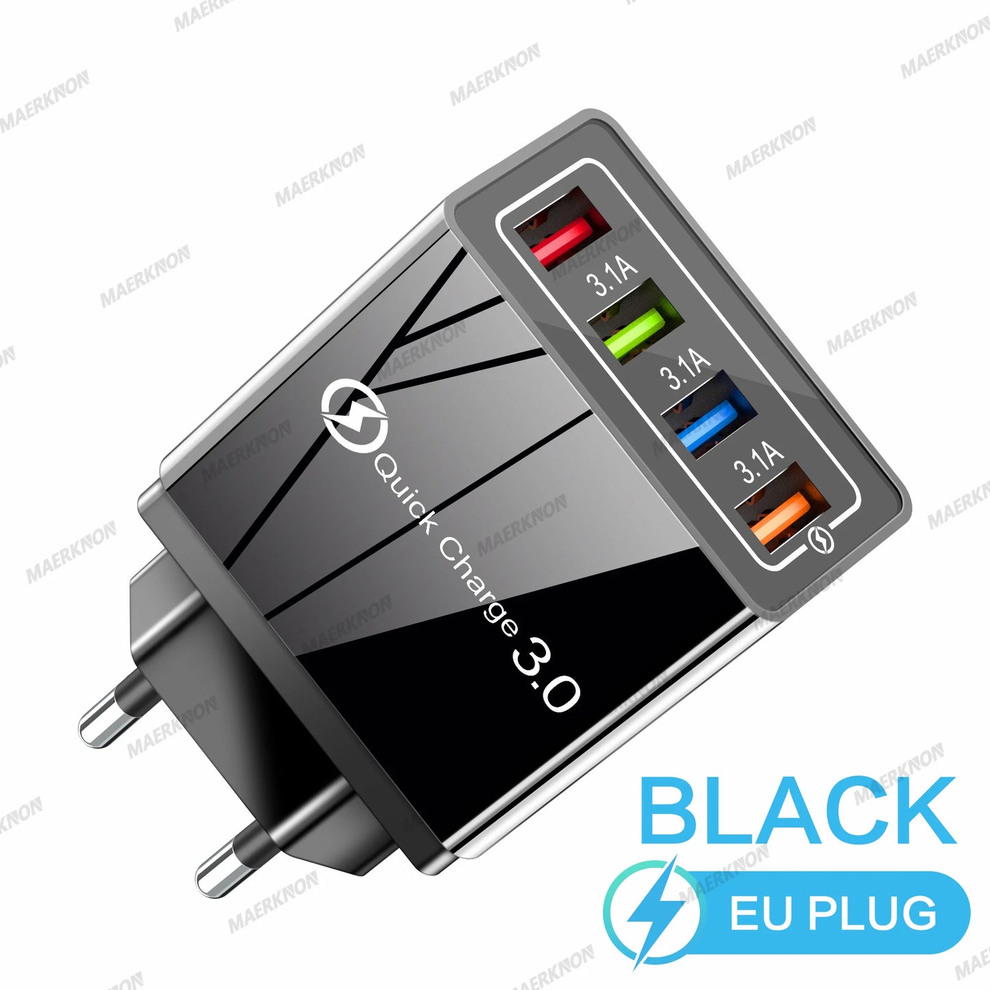 3A USB Charger 4 Ports USB Quick Charge 3.0 EU US Plug For iPhone Samsung Xiaomi Poco Fast Charging Mobile Phone Charger Adapter Pi-Mart