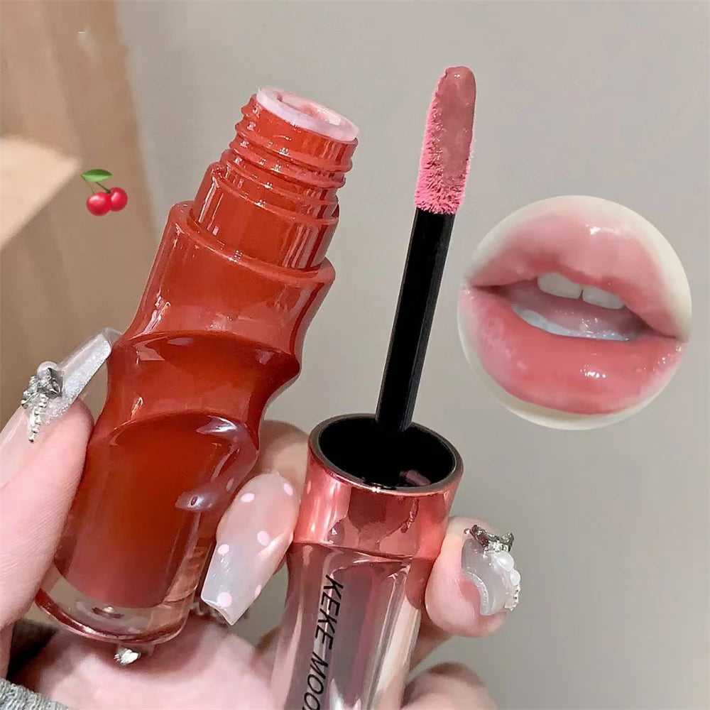 Crystal Nude Gray Glossy Lip Stain Mirror Korean Lip Glaze Sheer Nude Glitter Lip Tint Watery Shine Plumping Lipgloss Cosmetics Pi-Mart