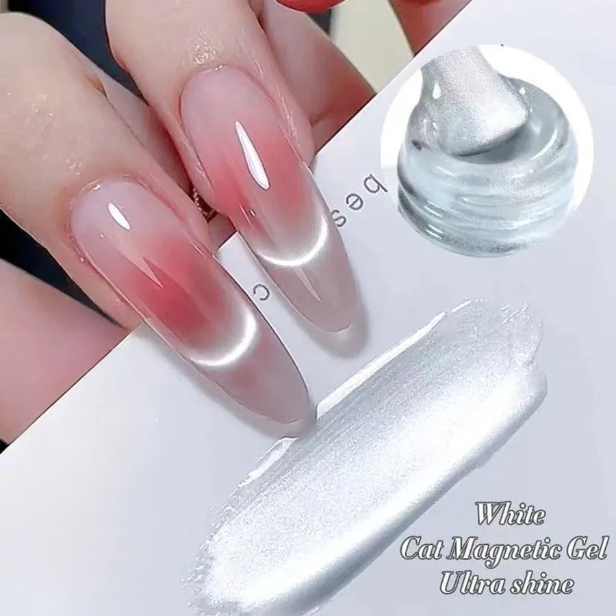 1-9pcs TC Flow Light White Cat Eye Gel Nail Polish Ultra Shine Soak Off UV Gel Mirror Glass Cat Magnet Gel Varnish Nail Supplies Tri Light Beauty