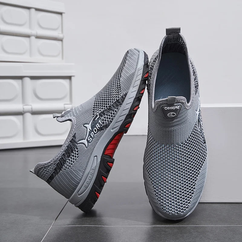 Men's lightweight slip-on sneakers - non-slip casual shoes suitable for hiking, daily wear, and outdoor adventures, black low-top fabric design, with synthetic sole, round toe, ideal for spring and autumn, hiking gear Pi-Mart