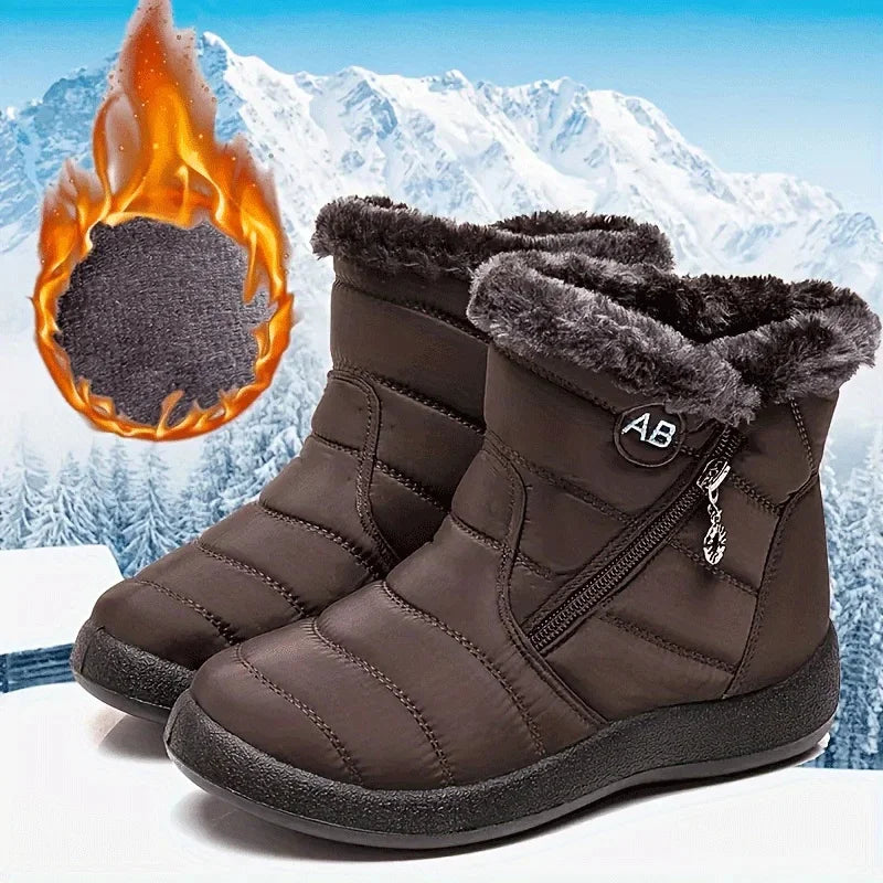 Women's Winter Snow Boots Faux Fur Lined Waterproof Ankle Booties Side Zipper Warm Outdoor Short Boots for Cold Weather LadyShow.Store