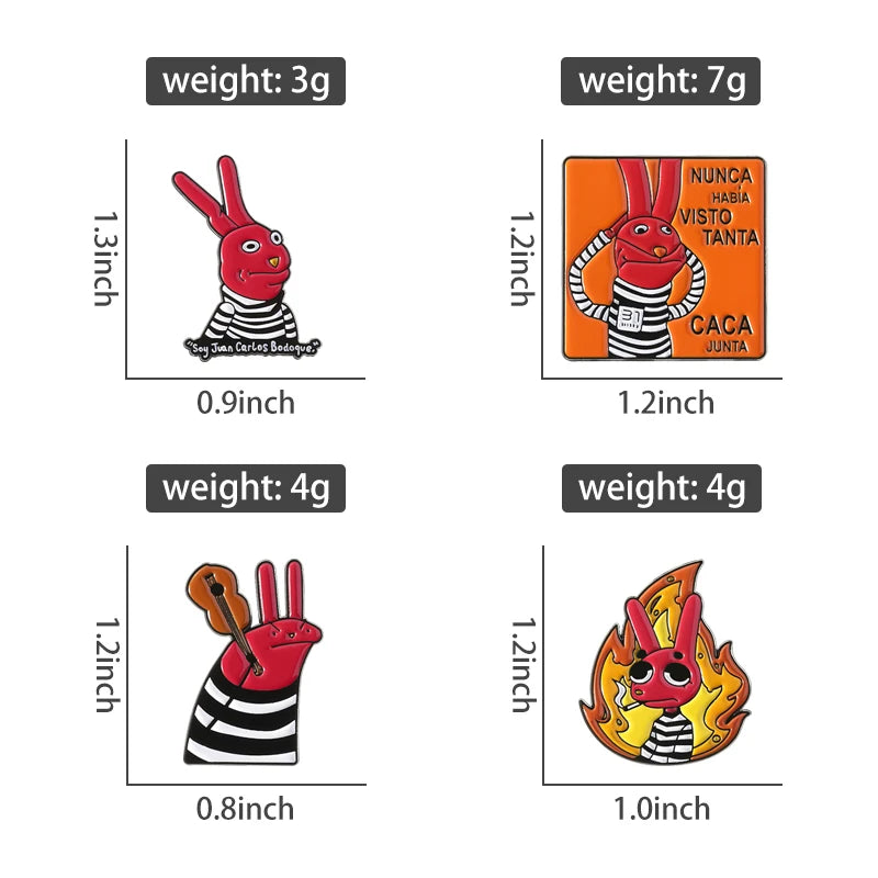 Red Rabbit Enamel Pins Custom NUNCA HABIA VISTO TANTA CACA JUNTA Brooches Lapel Badges Clothes Animal Jewelry Gift for Friends Pi-Mart