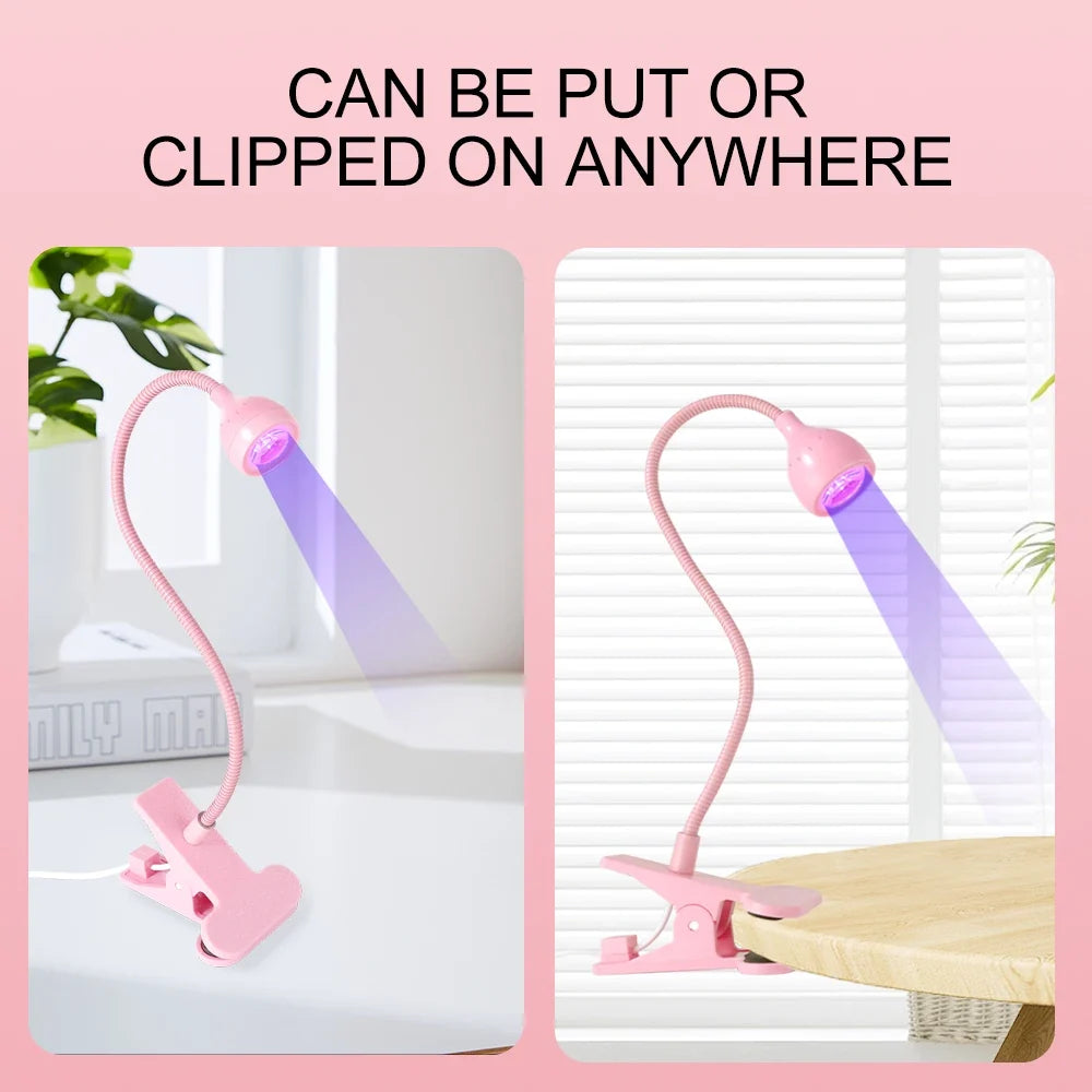 Nail LED UV Lamp for Drying Gel Nails Polish Clip-On Flexible Desk Mini Portable USB Nail Lamp UV Light Dryer for Manicure Salon Tri Light Beauty
