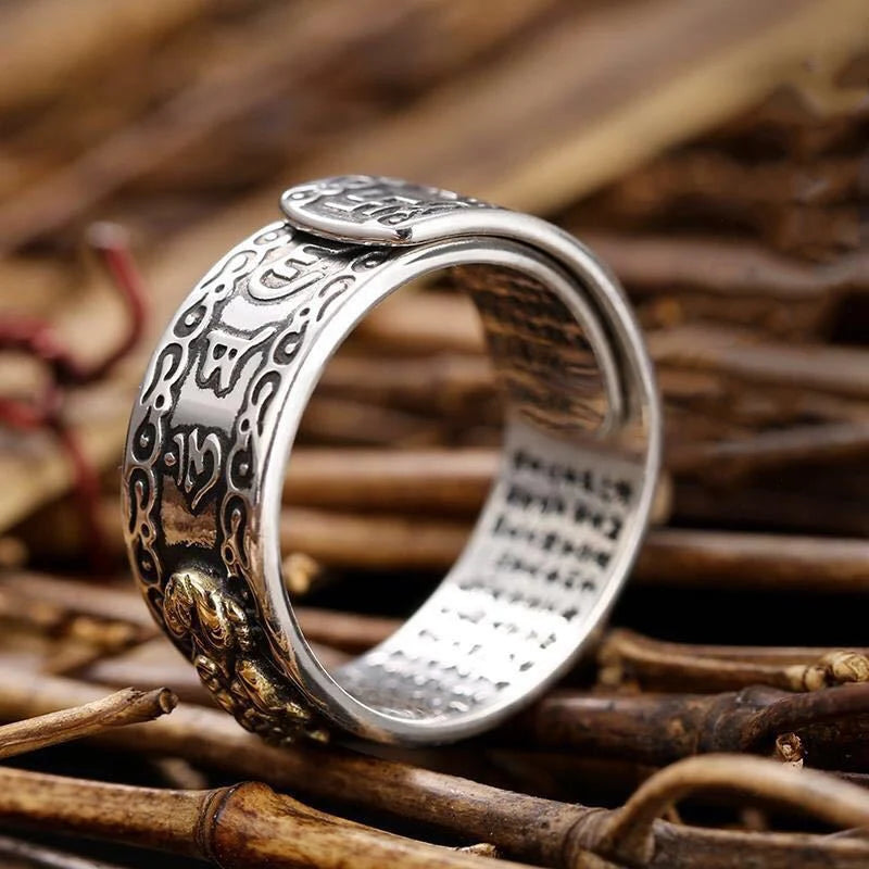 Chinese Feng Shui Pixiu Ring Silver Plated Copper Coins Adjustable Rings for Women Men Amulet Wealth Lucky Jewelry Birthday Gift Pi-Mart