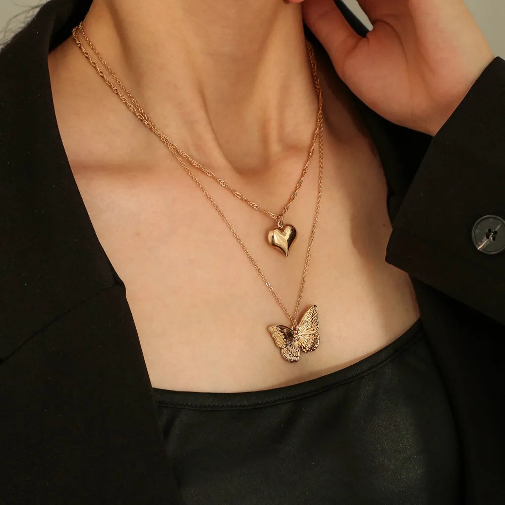 Vintage Butterfly Necklace Women Golden Stainless Steel Blade Snake Chains Aesthetic Charms Choker Women jewelry Gift To Mujer Pi-Mart