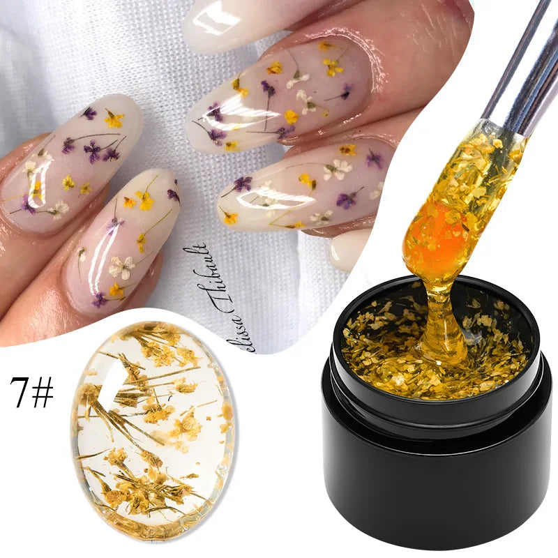 MEET ACROSS 5ml Colorful Flower Fairy Gel Nail Polish Purple Pink Natural Dried Flower Gel Semi Permanent UV Varnish Nails Art Tri Light Beauty