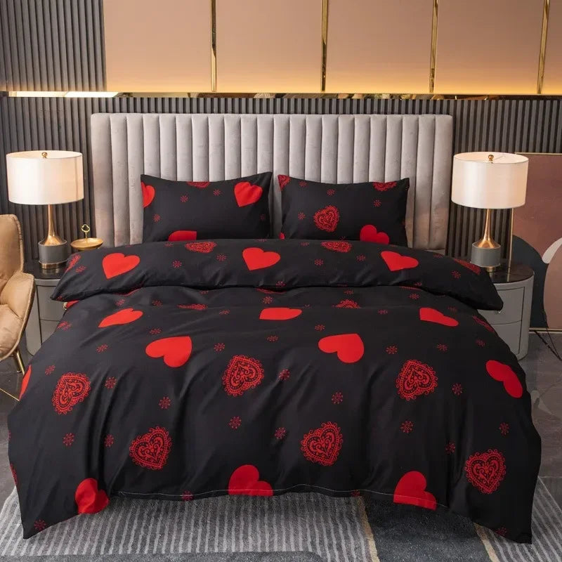 3pcs Printed Brushed Duvet Cover Pillowcase Three Piece Set High Quality Skin Friendly Fabric Bedding Cover (without Bed Sheet) Pi-Mart