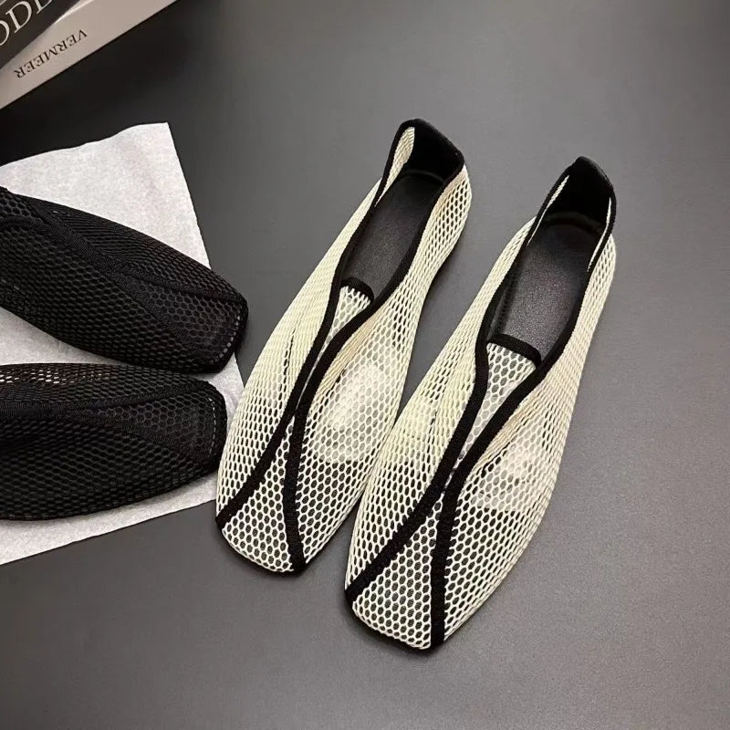 2026 Hollowed-out Mesh Sandals for Women - Summer One-Piece Square-Toe Flat Mary Jane Sandals LadyShow.Store