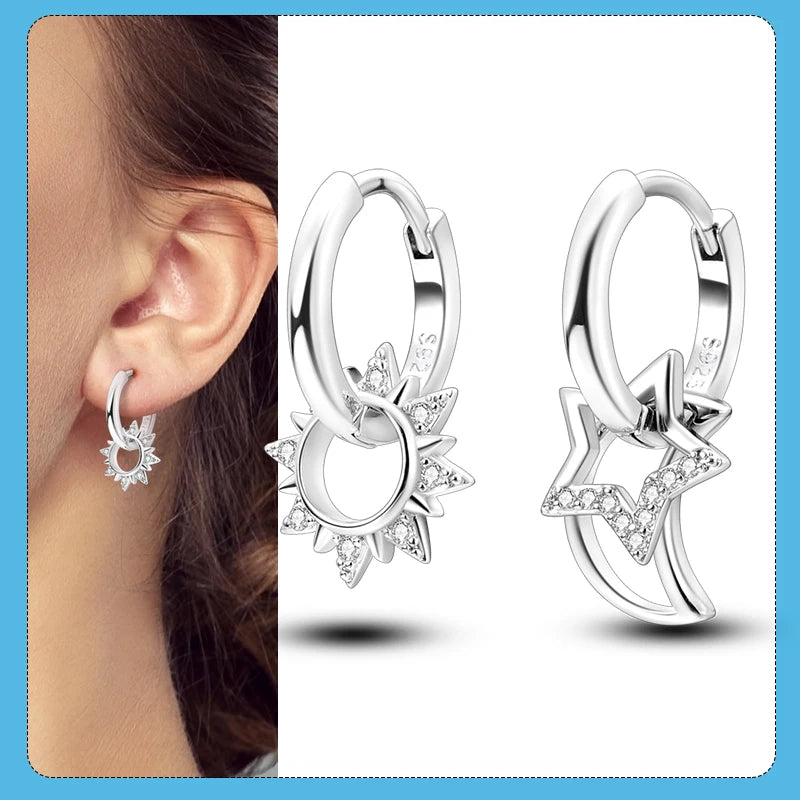 Genuine 925 Sterling Silver Love Feather Earrings Fit Original Charms Hoop For Women Girls Stud Earring Fine Jewelry Gifts Pi-Mart