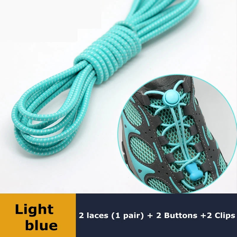 1Pair Shoelaces for Sneaker Elastic No Tie Shoe Laces Stretching Lock Lazy Laces Quick Rubber Shoelace Round Shoestrings Pi-Mart