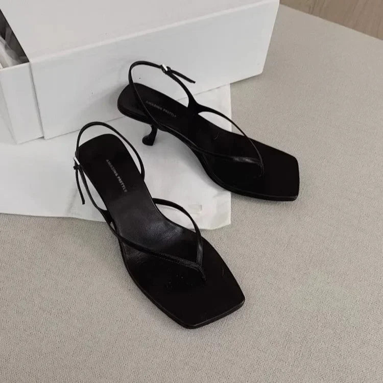 Retro Square Toe Clip Toe Sandals Kitten Heel Back Strap Brown Solid Concise French Style Sexy Fashion Women Shoes Summer Casual LadyShow.Store