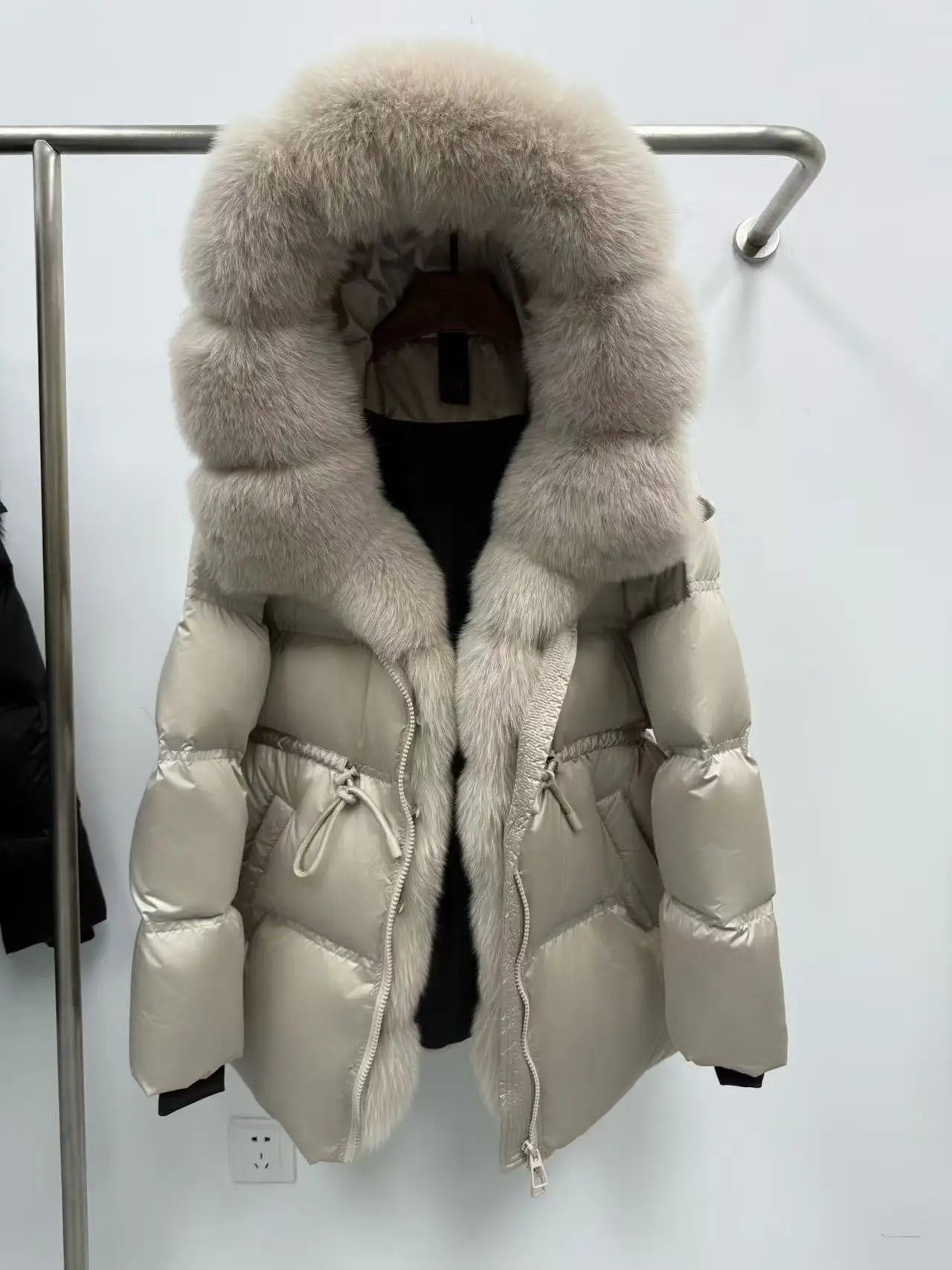 Fox Fur Jacket Women Loose Hooded White Goose Down Coat Female New Autumn Winter Thick Warm Natural Real Fur Puffer Jacket Lady LadyShow.Store
