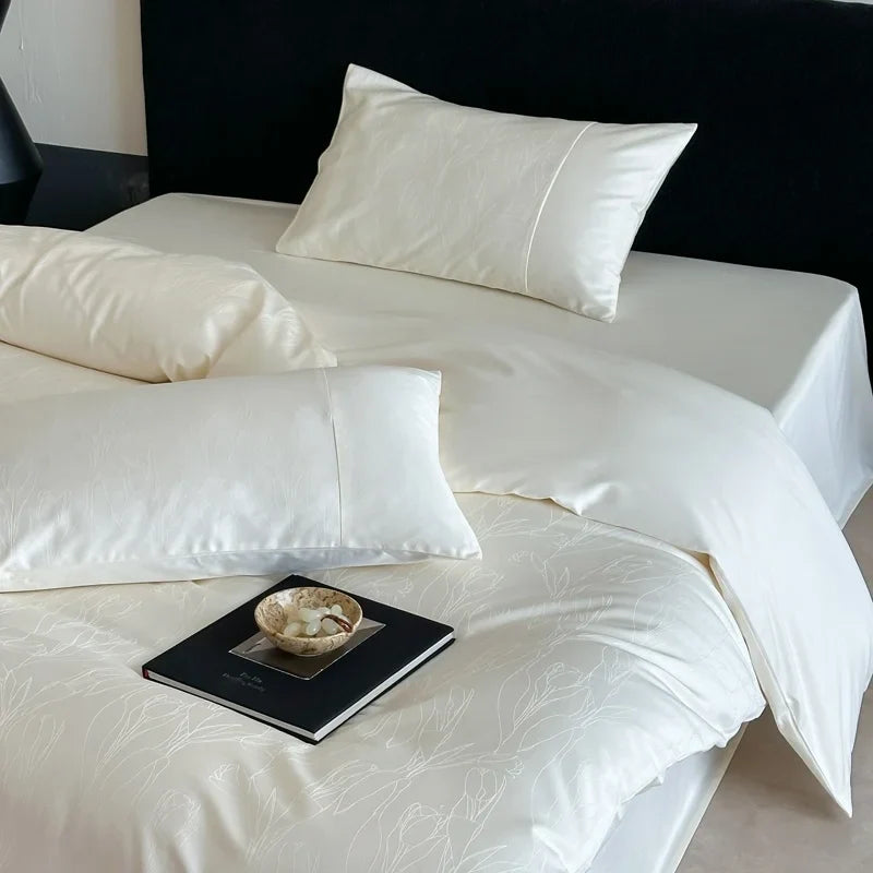 Long Staple Cotton Jacquard Bedding Set Single Double Queen King Size Duvet Cover Bedsheet Pillowcase Luxury Quilt Cover Set LadyShow.Store