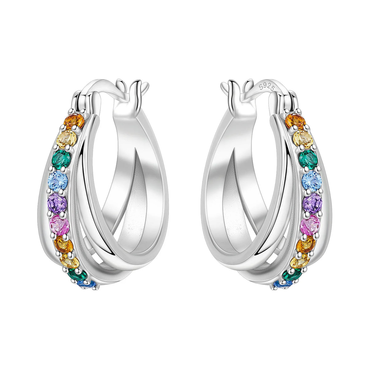 PANPOKI S925 Sterling Silver Purple Zircon Series Earrings Hoop Earrings For Women Jewelry Original Party Trendy Gifts Pi-Mart