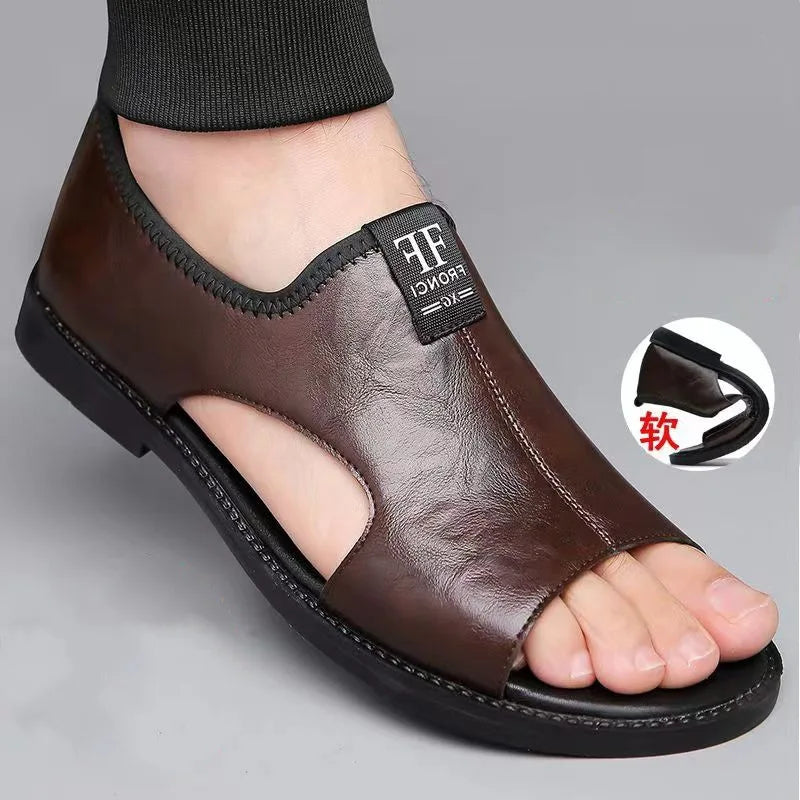 Brand Man Sandals Designer Fashion Leather Casual for Men Summer Comfortable Beach Slippers Outdoor Non-slip Men Sandalias 2026 Pi-Mart