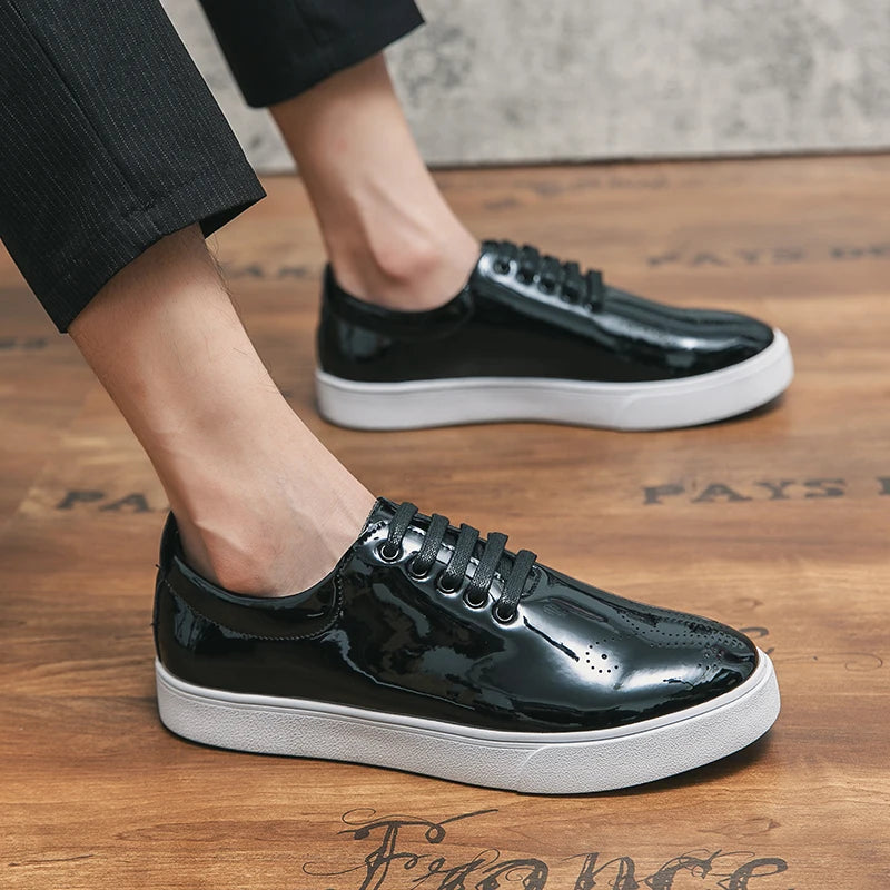 Spring Autumn Leather Shoes High Quality Patent Leather Casual Shoes Lace Up Sneakers Green Fashion Sole Designer Leather Shoes Pi-Mart