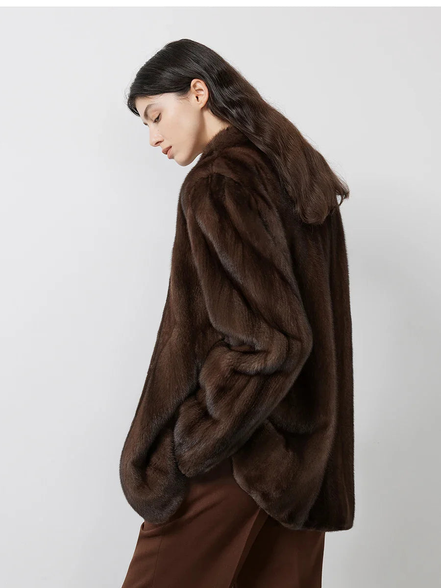 Lautaro Autumn Winter Short Brown Thick Warm Soft Faux Mink Fur Coat Women Stand Collar Elegant Luxury Chic Fluffy Jacket 2025 LadyShow.Store