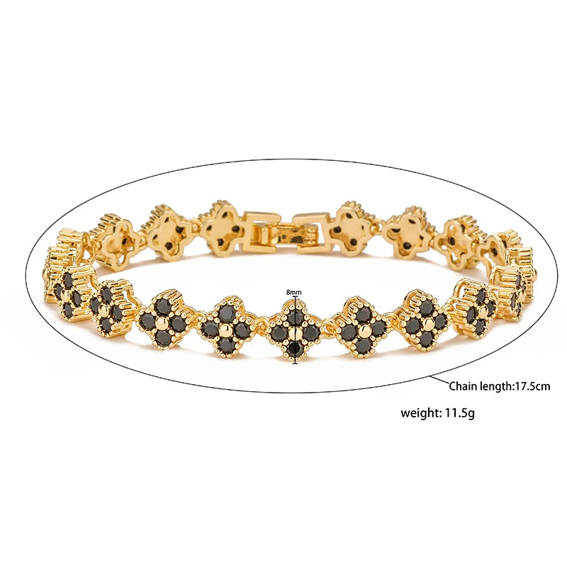 HECHENG,AAAAA Brass 18K gold-plated Flower Necklace Bracelet Jewelry Set ，for Christmas gift for women and best friend Pi-Mart