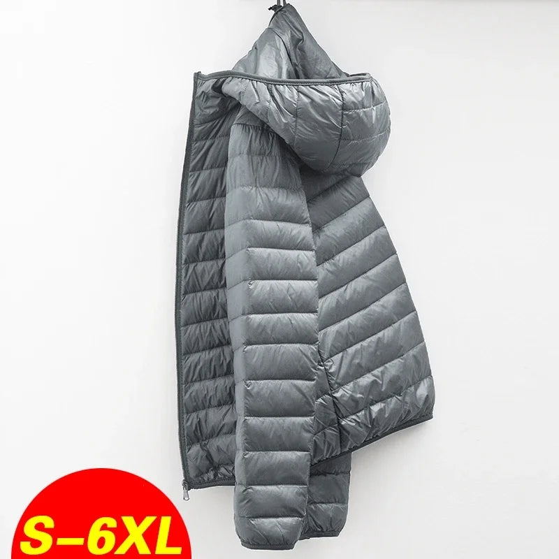 2024 Men Winter Coat Fashion Hooded White Duck Down Jackets Plus Size Ultralight Down Coat Portable Slim Down Parkas LadyShow.Store