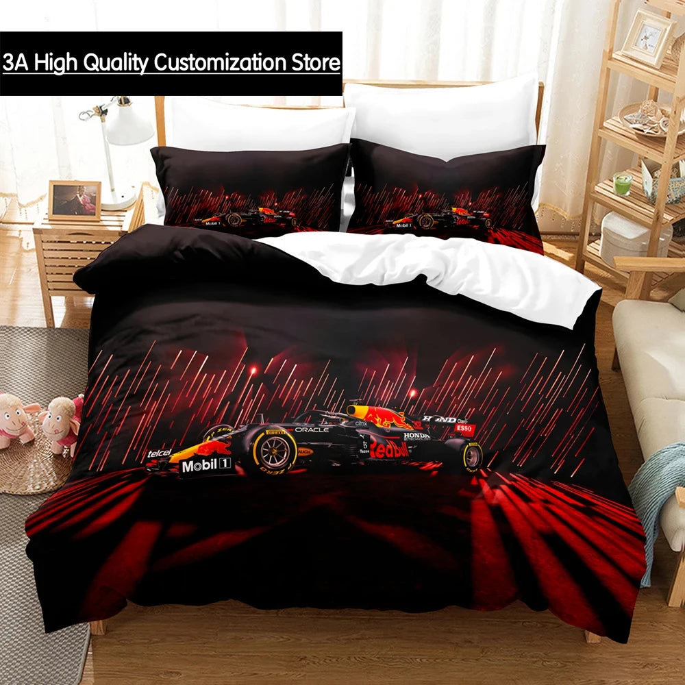 Formula Racing Car Bedding Sets 3D Boys Duvet Cover Set With Pillowcase Twin Full Queen King Bedclothes Bed Linen For Boys Girls Pi-Mart