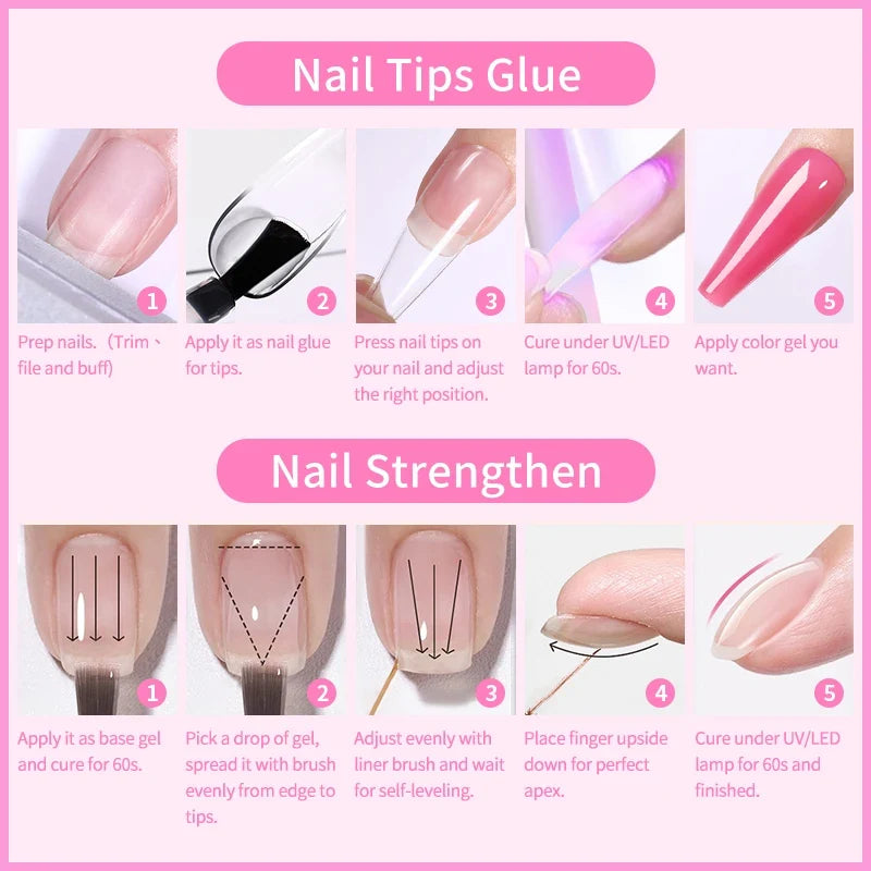 BORN PRETTY 6 IN 1 Nail Glue Gel 15ML for Acrylic Nails Soak off Base Gel Top Coat UV Extension Nail Gel False Nail Tips Gel Tri Light Beauty