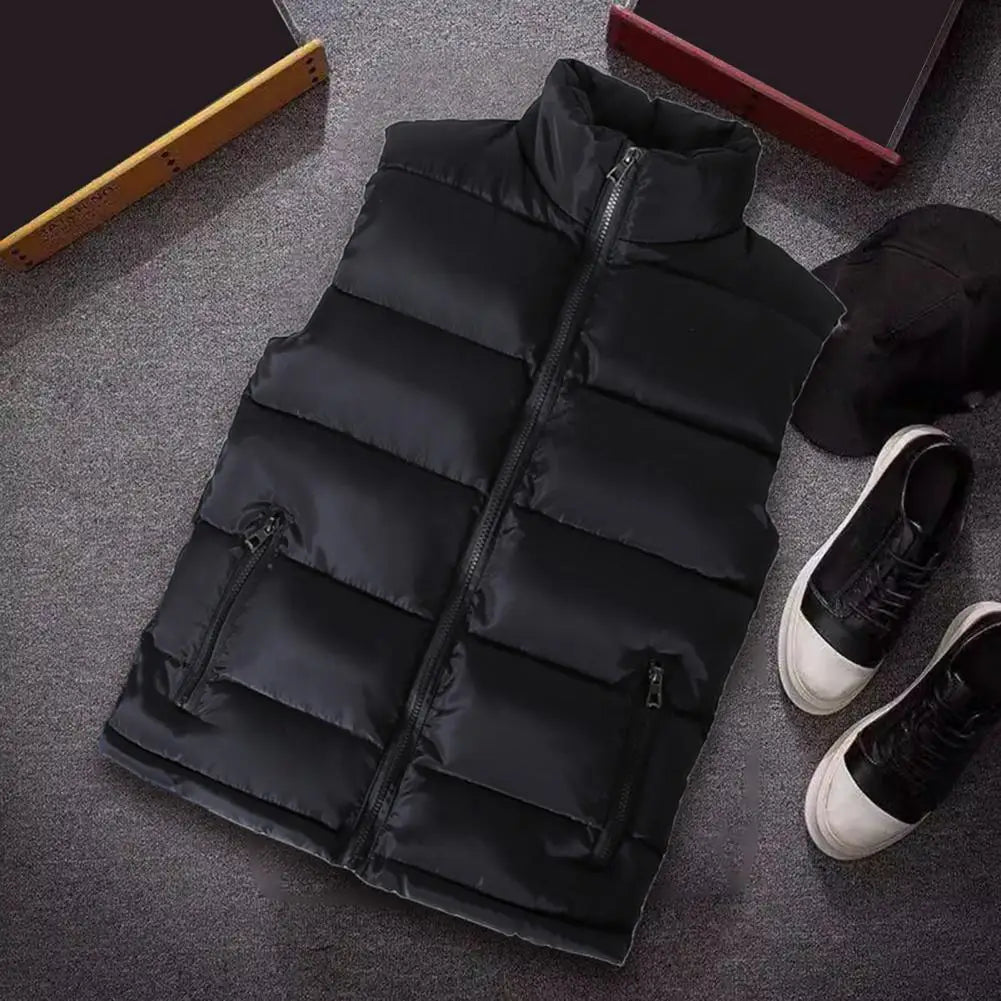 Men Vest Jacket Men Slim Fit Stand Collar Sleeveless Puffer Jackets Winter Casual Waistcoat Men Warm Coat Cold Weather Outerwear Pi-Mart