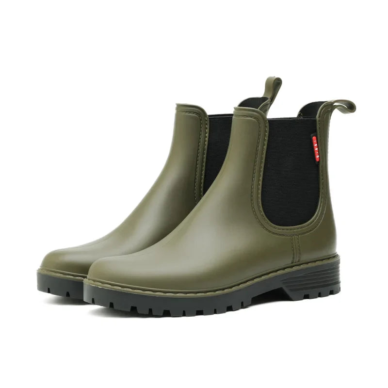 Women's short tube anti slip rain shoes, lightweight waterproof water shoes, fashionable Chelsea rain boots, PVC one-time moldin LadyShow.Store