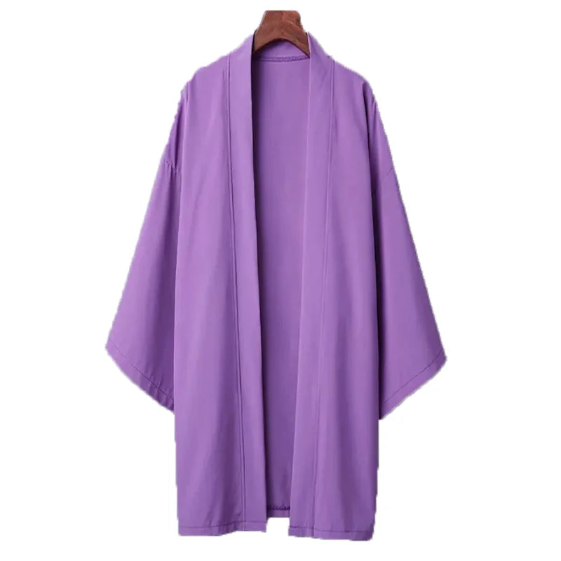 Men's Solid Color Long Sleeve Cardigan Long Kimono Shirt Asian Traditional Wear Yukata Haori Jacket Coat 6 Color Japanese Kimono LadyShow.Store