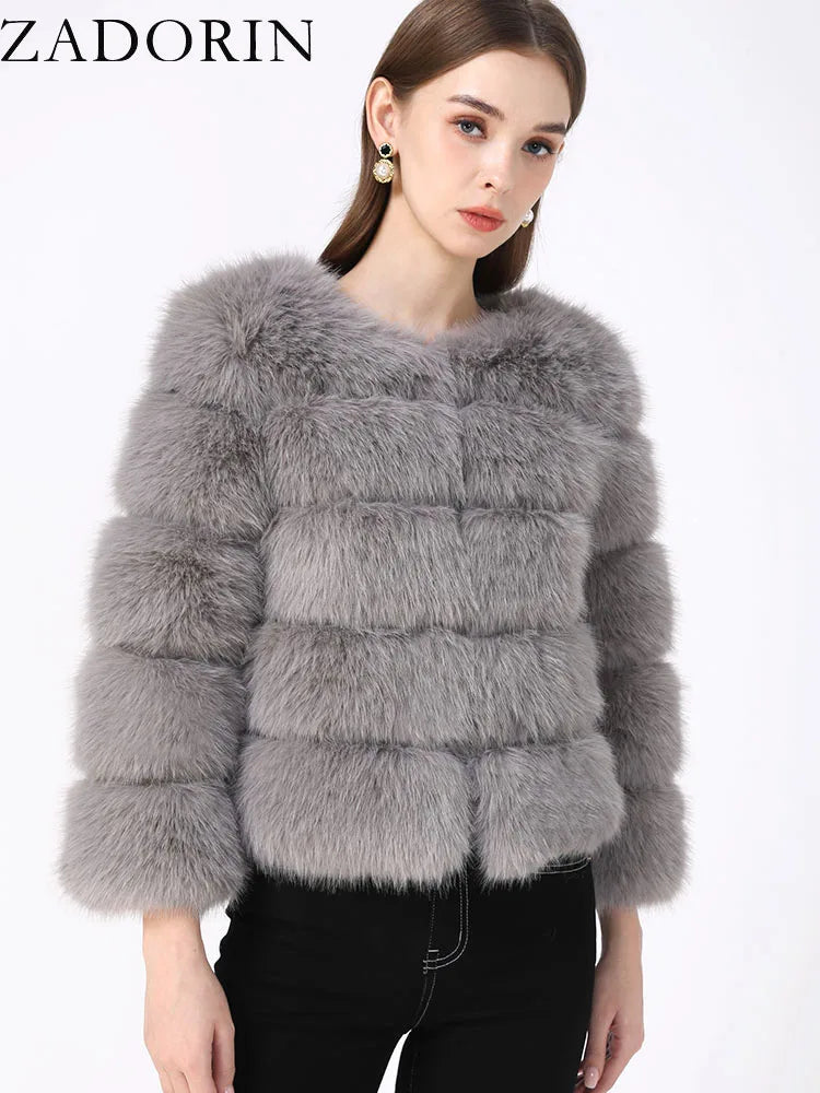 ZADORIN S-6XL Mink Coat Winter Black White Faux Fur Coat Woman Elegant Fluffy Faux Fur Jacket Top Short Fur Coats Woman Clothing LadyShow.Store