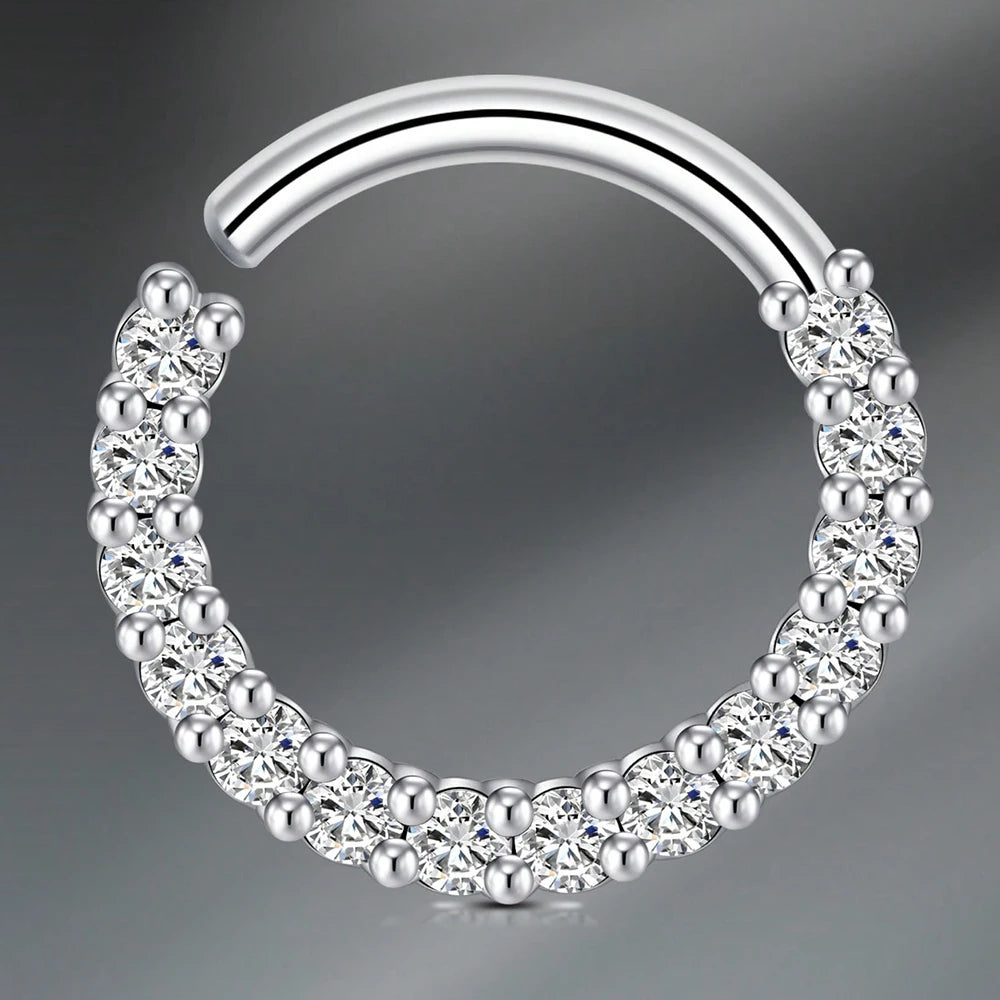 1pc Stainless Steel Nose Septum Clicker 20G 16G Flower Cubic Zirconia Decorated Piercing Nose Ring, Suitable For Daily Wear Pi-Mart