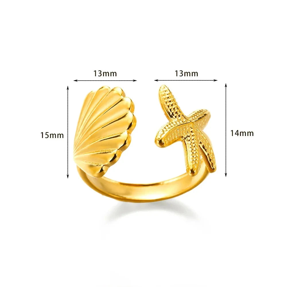 316L Stainless Steel Shell Rings for Women Adjustable Gold Color Little Star Open Rings Female Jewelry Weddings Gifts New Trendy Pi-Mart