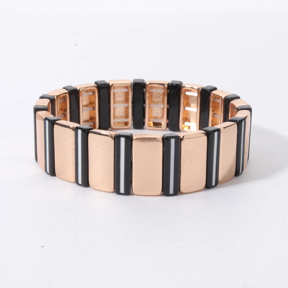 2026 New Black Gold Color Beaded Bangle for Women and Men Handmade Elastic hand Wrist Bracelets Pi-Mart