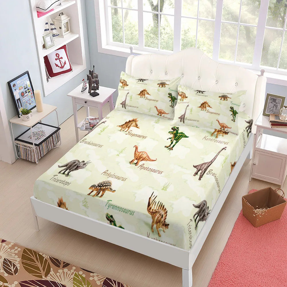 Jurassic Dinosaurs Children Fitted Sheet Set King Queen Double Full Size Bed Linen Set LadyShow.Store