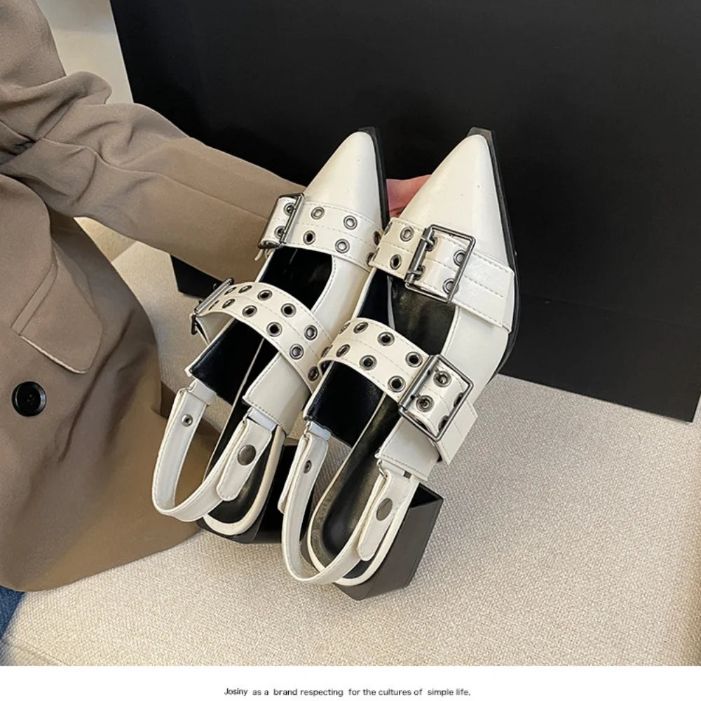 New Women Sandals Shoes Pointed Toe 2025 Spring Fashion Shallow Footwear Slingbacks Ladies Sandals Flats Shoes Big size Pi-Mart