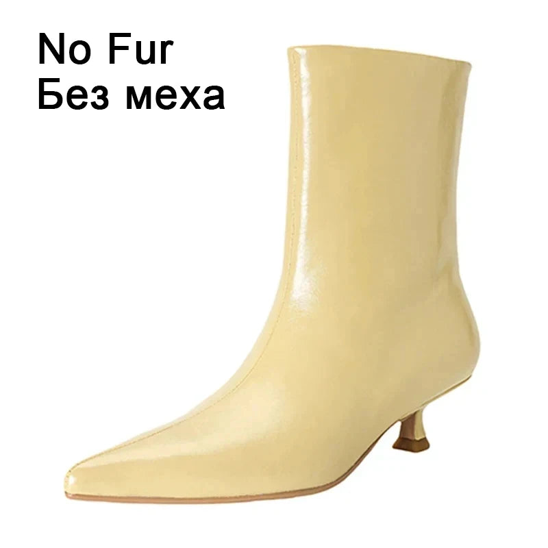 JOZHAMTA Size 34-43 Women Real Leather Ankle Boots Fashion Mid Heels Shoes For Winter Boots Pointy Office Lady Daily Dress Shoes Pi-Mart