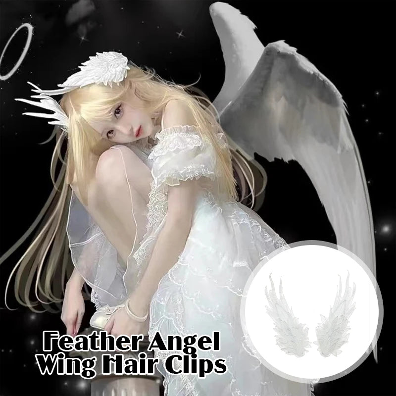 Lolita Feather Angel Wings Hair Clip Barrette Angel Wing Hairpin Lolita Anime Cosplay Hair Accessories Halloween Party Headwear Pi-Mart