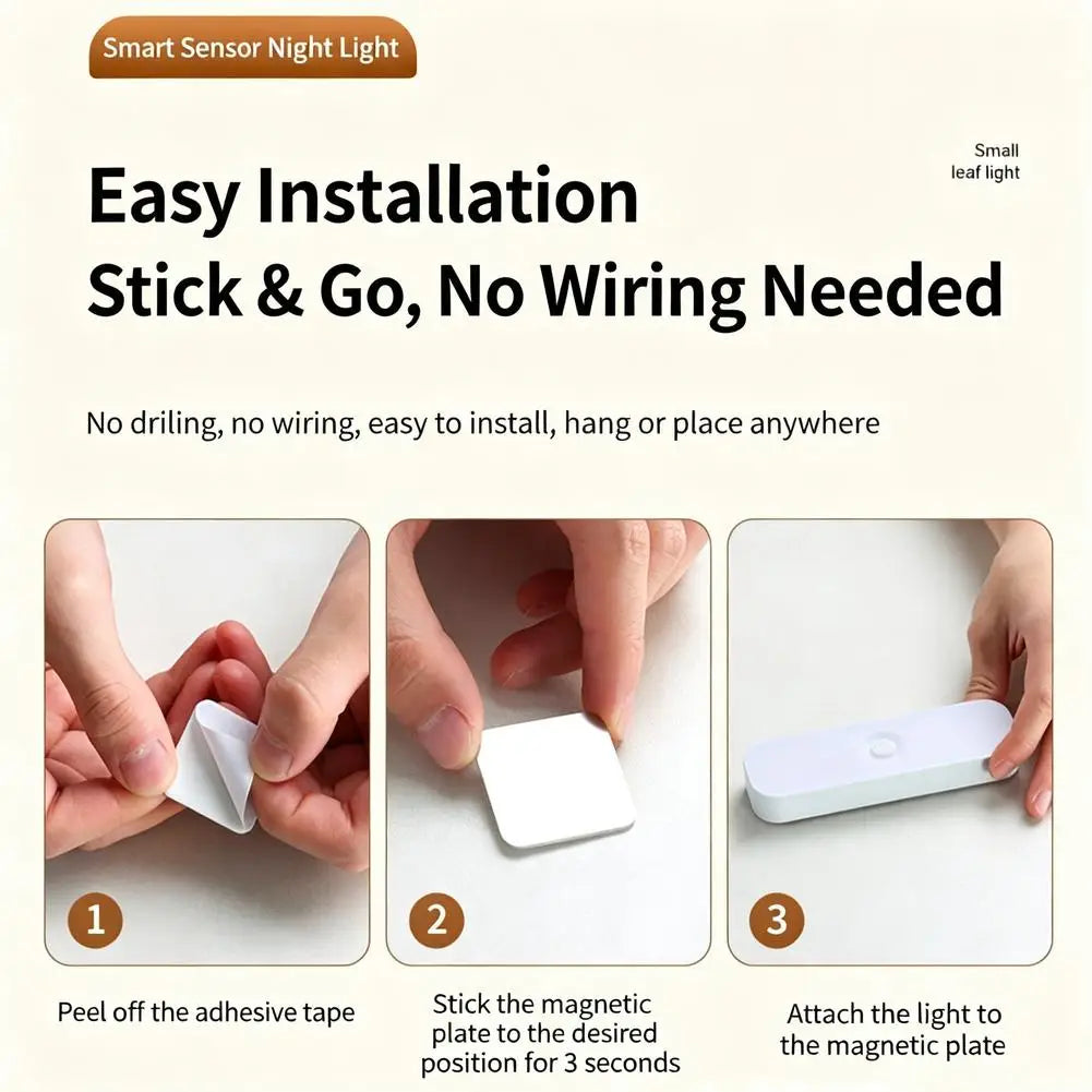 LED Motion Sensor Night Light USB Rechargeable Magnetic Under Cabinet Lighting Wireless Closet Lamp For Kitchen Wardrobe Pi-Mart