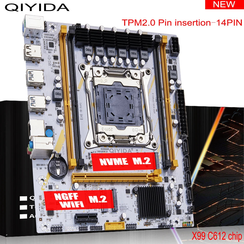 QIYIDA X99 Motherboard LGA2011-3 Slot SATA3.0 USB3.0 NVME M.2 NGFF WIFI Support DDR4 Memory and Xeon E5 V3 V4 Processor TPM14PIN Pi-Mart