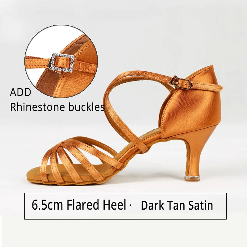 Hot Sale BD Dance Women Latin Shoes BD216 Soft Satin Sandal Leather Sole Ladies Ballroom Dance Shoes High Heel Rhinestones LadyShow.Store