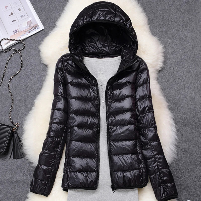 Women Puffer Jacket 15 Colors Plus Size 5XL 6XL 7XL 2025 New Spring Autumn Female Ultra Lightweight Packable Hooded Down Coats LadyShow.Store
