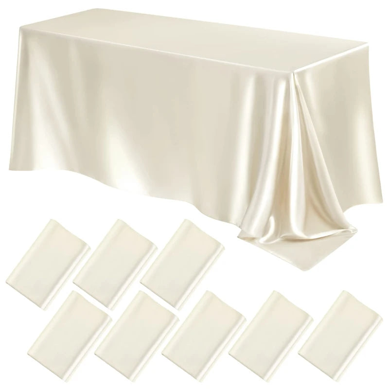 Rectangle Wedding Satin LargeTablecloth Bright Smooth Silk Table Cover Christmas Anniversary Dining Party high-end Table Decor Pi-Mart
