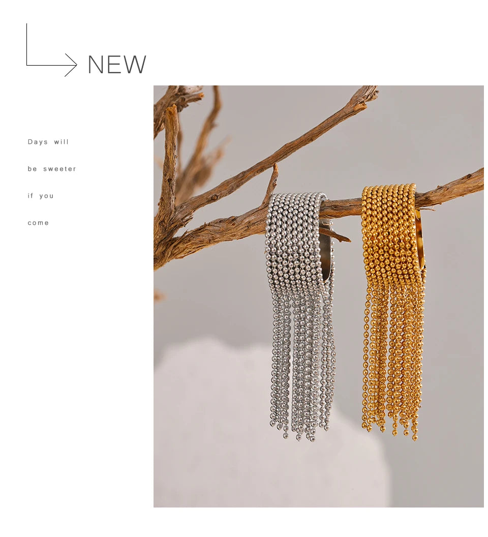 Yhpup Statement Stainless Steel Chain Tassel Finger Ring Adjustable 18K PVD Plated High Quality Charm Stylish Golden Jewelry Pi-Mart