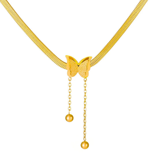 Stainless Steel Frosted Butterfly Necklace For Women Gold Silver Color Snake Chain Choker Necklace Female Fashion Party Jewelry Pi-Mart