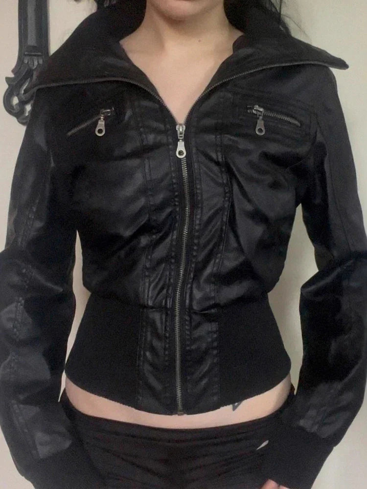 AltGoth Amercian Vintage Pu Leather Jacket Women Streetwear Harajuku Grunge Emo Alternative Grunge Zipper Casual Coats Female LadyShow.Store
