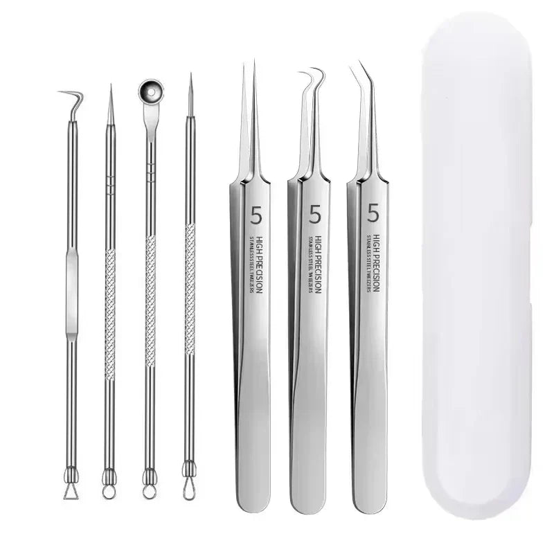3-8Pcs Blackhead Clip Pimples Tweezer Blackhead Remover Stainless Steel Cell Clip Beauty Product Acne Needle Skin Cleanning Tool Tri Light Beauty