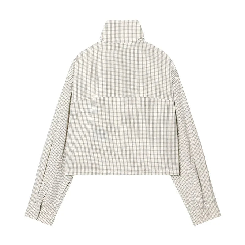 Women's Jackets Coats Spring New Fashion Plaid Stand Collar Long Sleeves Loose Coats Streetwear Female Outerwear Chic Tops LadyShow.Store