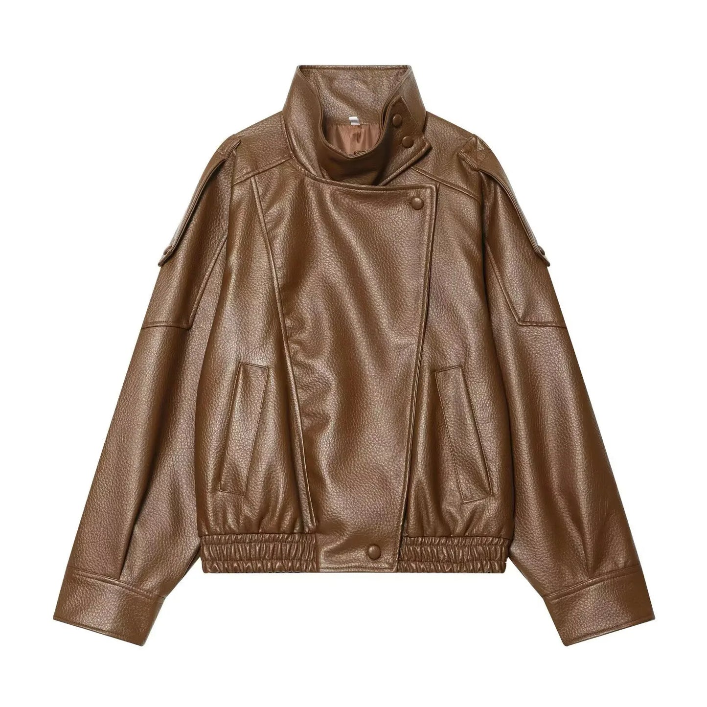 TFMLN Chic Black Faux Leather Jackets Women Long Sleeve Buttons Elastic Oversized Coats Fashion 2025 Autumn Winter Streetwear LadyShow.Store