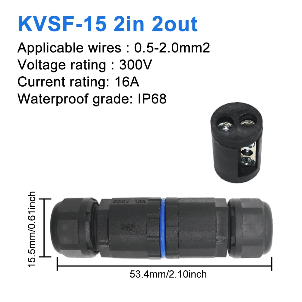 IP68 Waterproof Cable Connector Quick Connection KVSF-15 2 in 2 out 2/3/4/5 Pin Electrical Terminal Adapter Wire Connector Pi-Mart