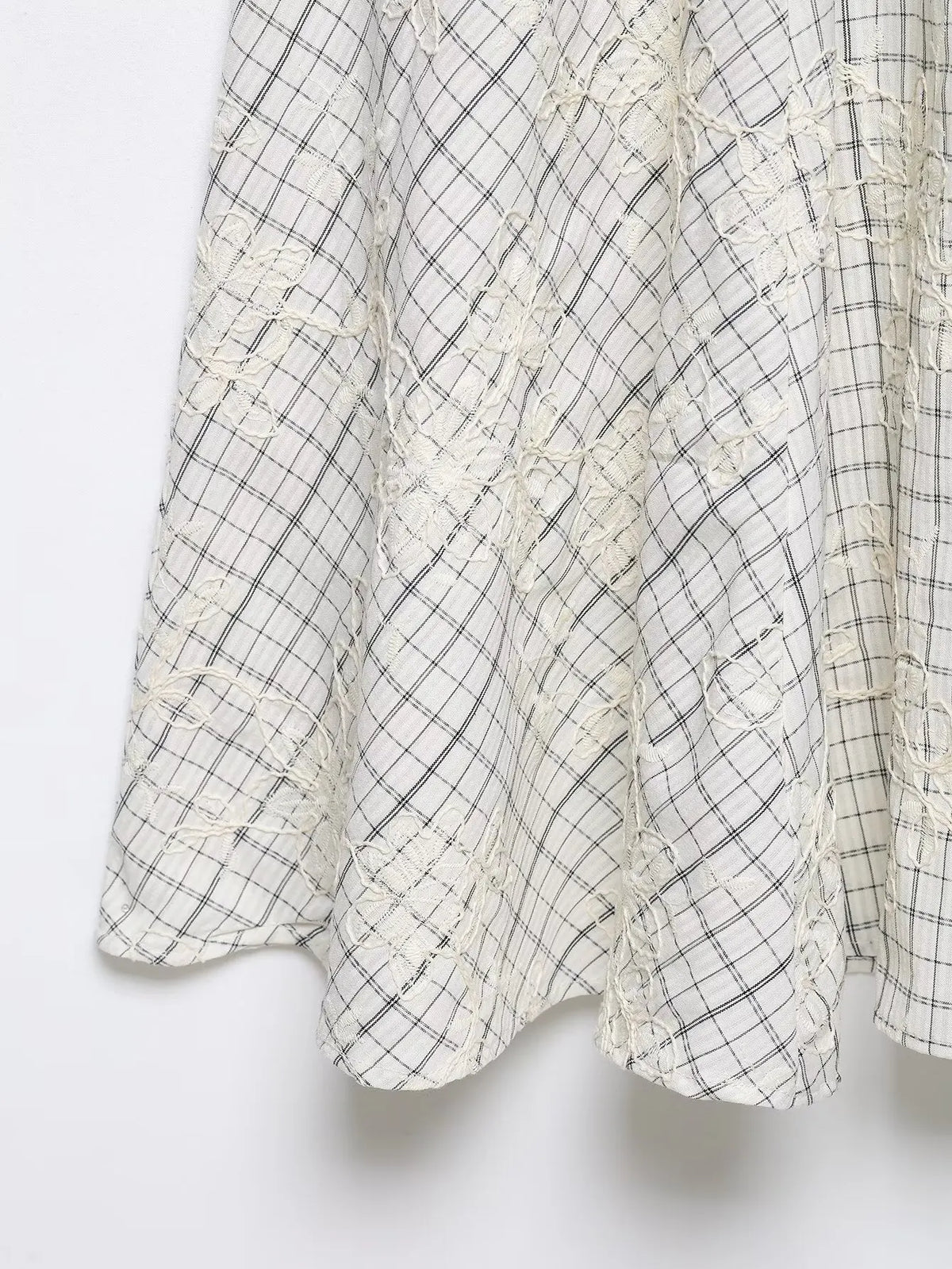 KONDALA Chic Embroidery Plaid Skirt Set Women Trendy 2026 Spring Summer Holidays Casual Set Puff Sleeve Shirts, A-Line Skirts Pi-Mart